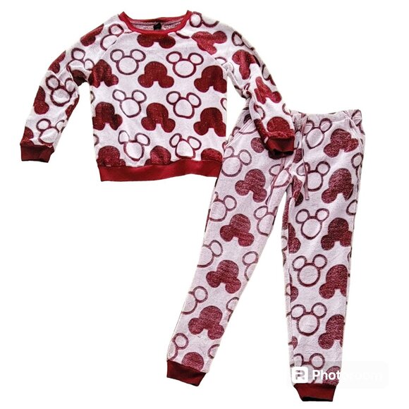 Disney 2-Piece Fleece Jogger Lounge Set Mickey Mouse Burgundy Size M New - Picture 1 of 12